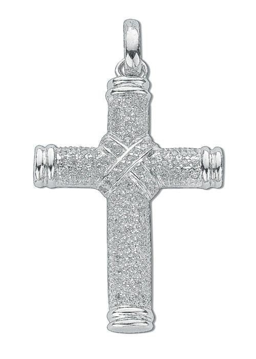Silver cubic zirconia paved kissing cross - London Fifth Avenue jewellery  