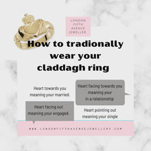 Load and play video in Gallery viewer, Woman’s yellow gold Claddagh ring
