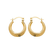 Yellow gold engraved creole earrings 10mm
