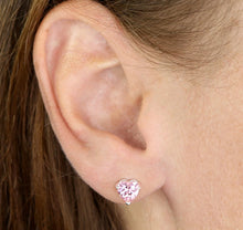 Load image into Gallery viewer, Pink heart shape cz stone silver earrings
