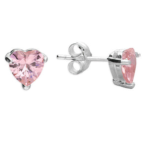 Pink heart shape cz stone silver earrings