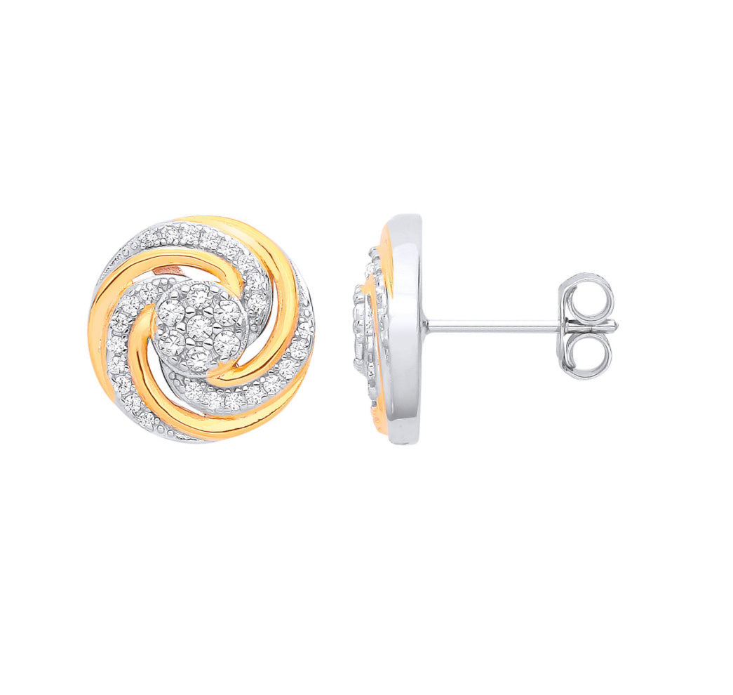 Silver & gold swirl stud earrings