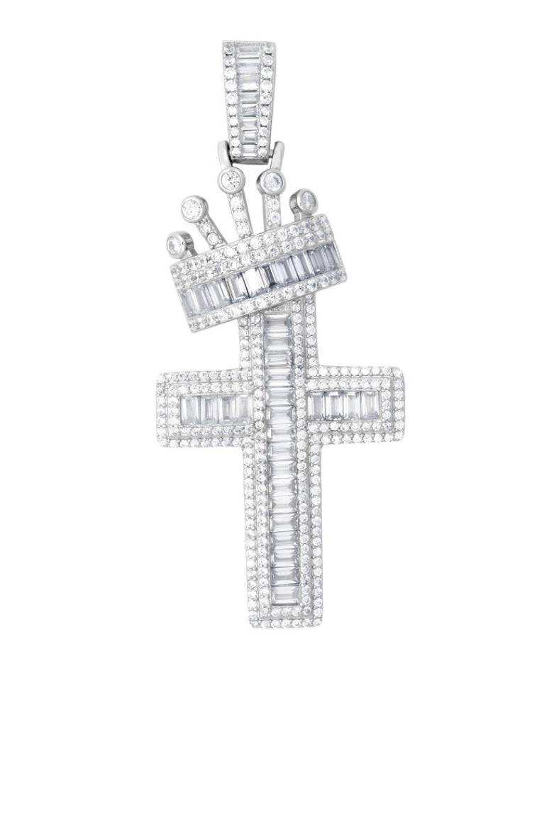 Baguette crowned cross pendant