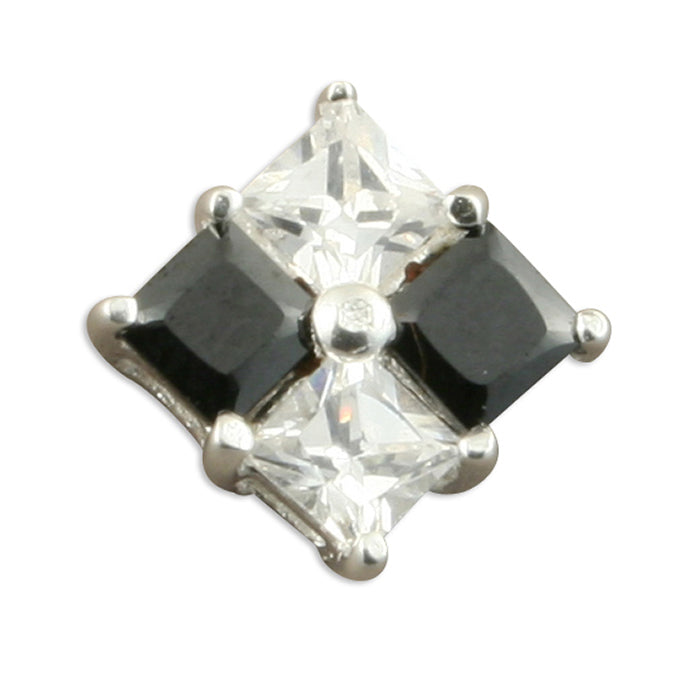 Gents single black and white cubic zirconia chequer stud