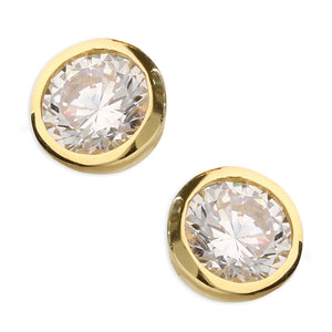 birth stone stud earrings gold plated rub over, cubic zirconia
