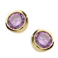 Load image into Gallery viewer, birth stone stud earrings gold plated rub over, cubic zirconia
