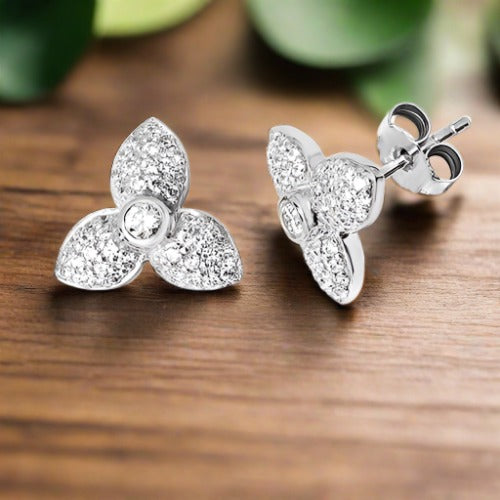 3 leaf Flower stud earrings - London Fifth Avenue jewellery  