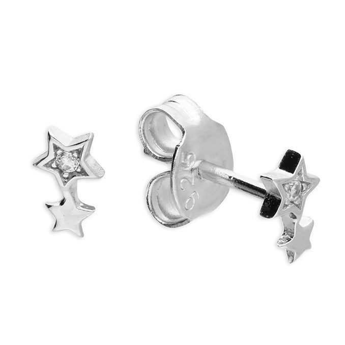 Double star cubic zirconia stud earrings