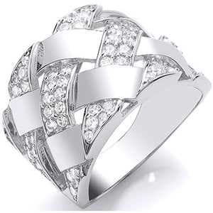 Silver Lattice Design CZ Ring - London Fifth Avenue jewellery  