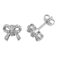 White gold diamond bow stud earrings