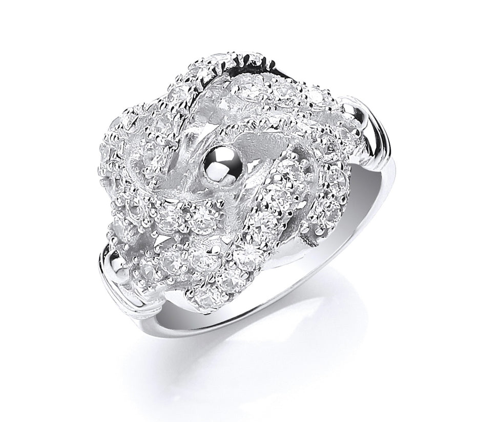 Gents Silver cubic zirconia lovers knot ring