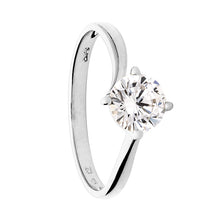 Load image into Gallery viewer, Solitaire single stone platinum plated silver ring
