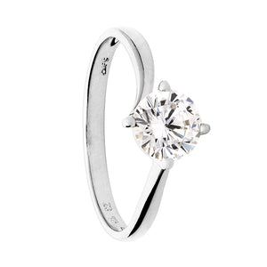 Solitaire single stone platinum plated silver ring
