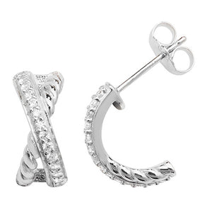 925 silver rope twist cross over stud half hoop - London Fifth Avenue jewellery  
