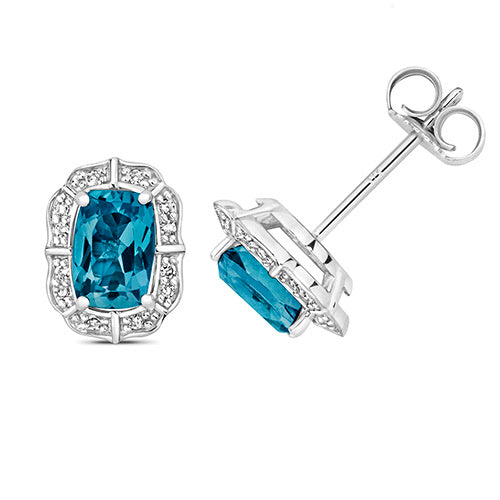 Diamond & London blue topaz stud earrings