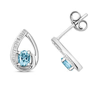 Diamond & Aquamarine white gold stud earrings