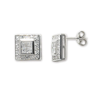 Square paved stud earrings - London Fifth Avenue jewellery  