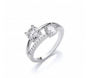Silver CZ Double Solitaire Ring