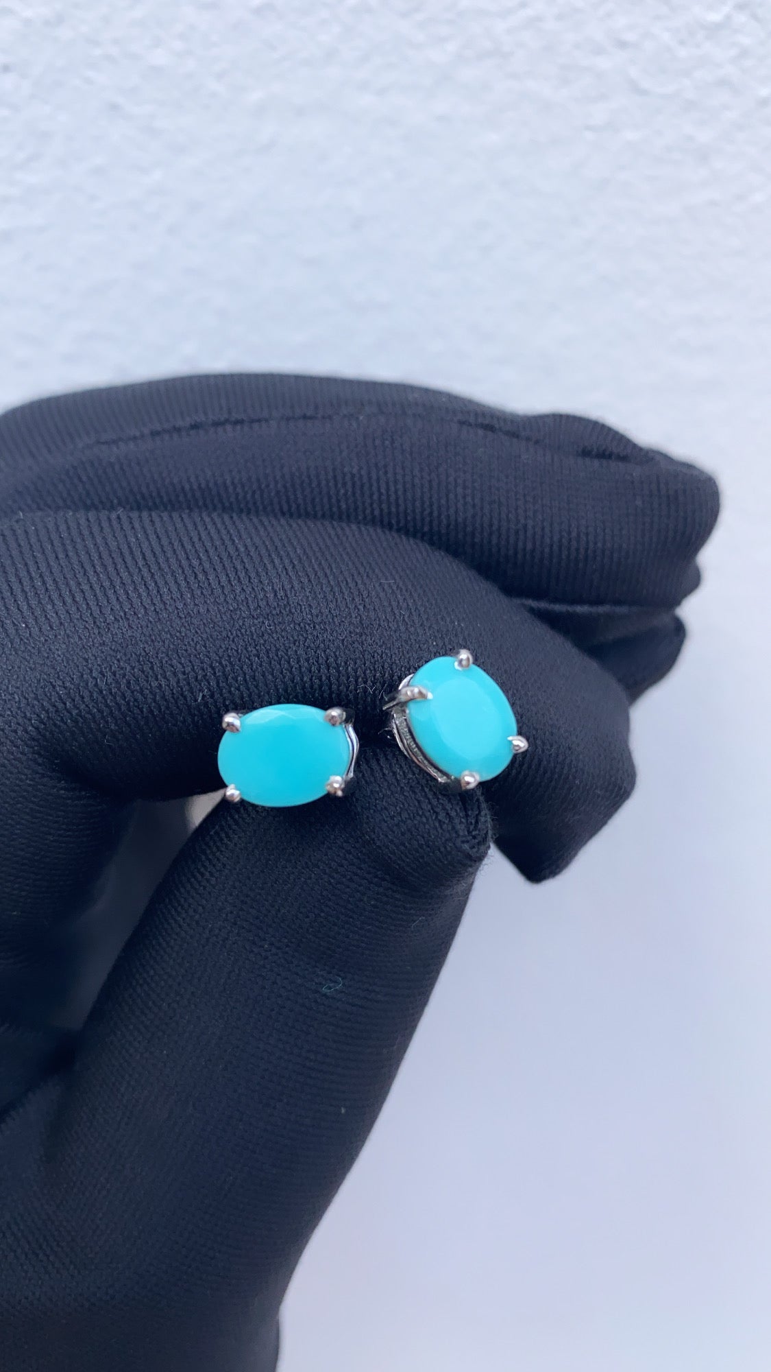 Oval real Turquoise & Sterling silver stud earrings