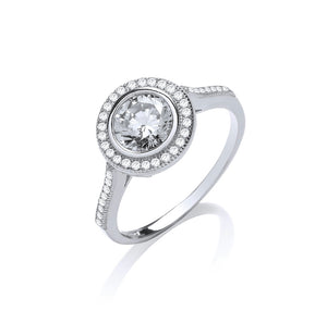W/G Halo Style Solitaire Cz Ladies Ring