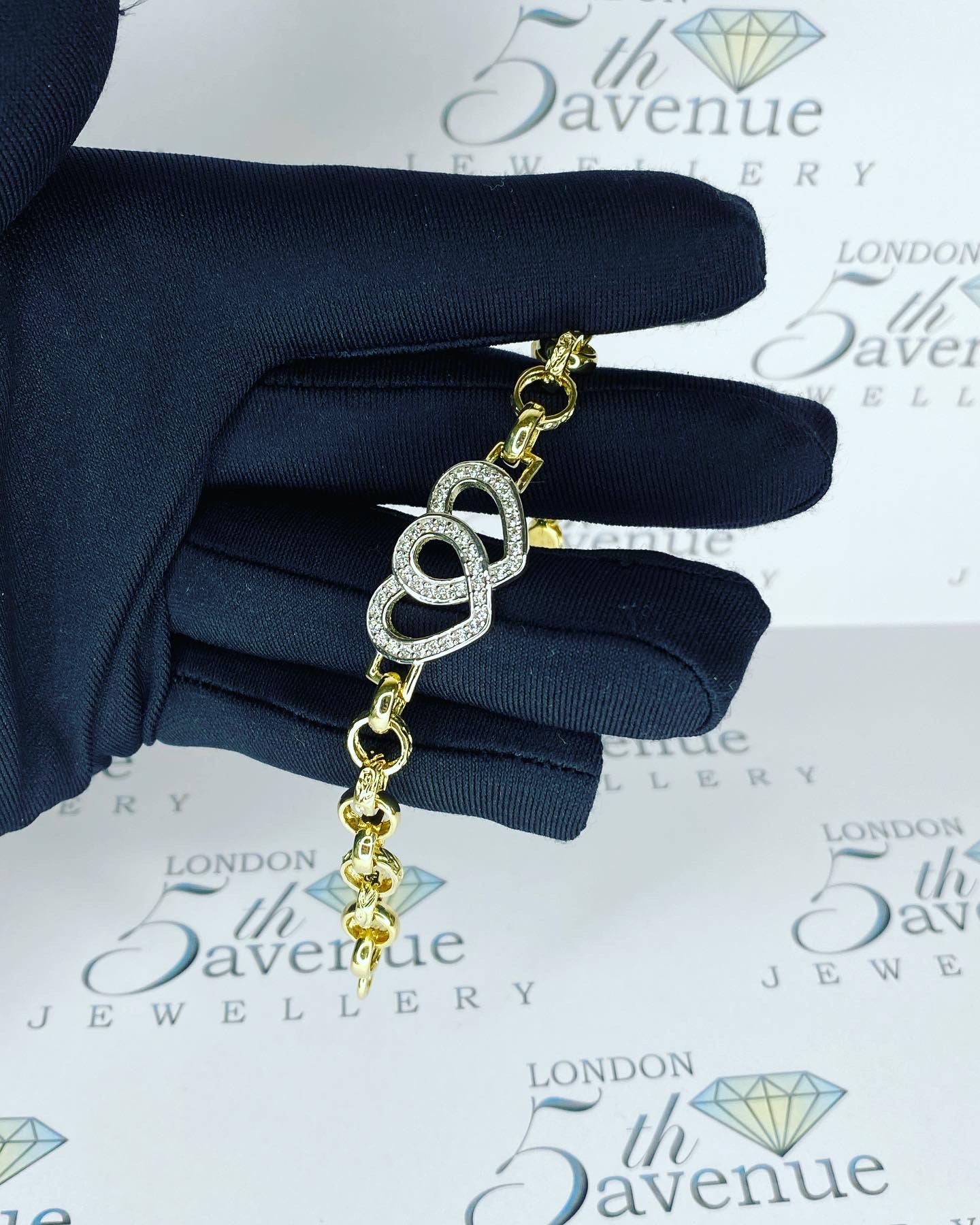 Child's gold belcher double heart – London Fifth Avenue jewellery