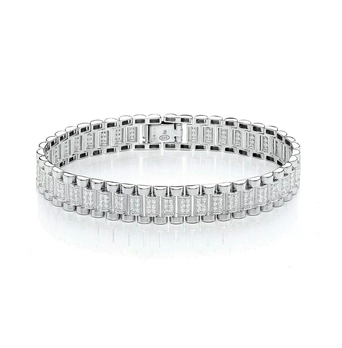 Sterling Silver Diamond Ladies Rolex Watch Strap Bracelet ~ 7.5 inch - NEW