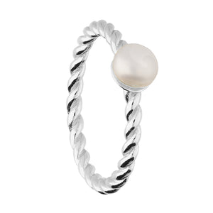 Twisted silver band with fresh water pearl