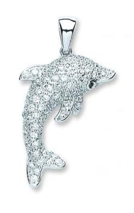 Silver Cz Dolphin pendant - London Fifth Avenue jewellery  