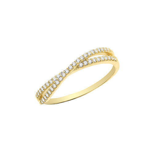 Ladies Gold paved cross over ring