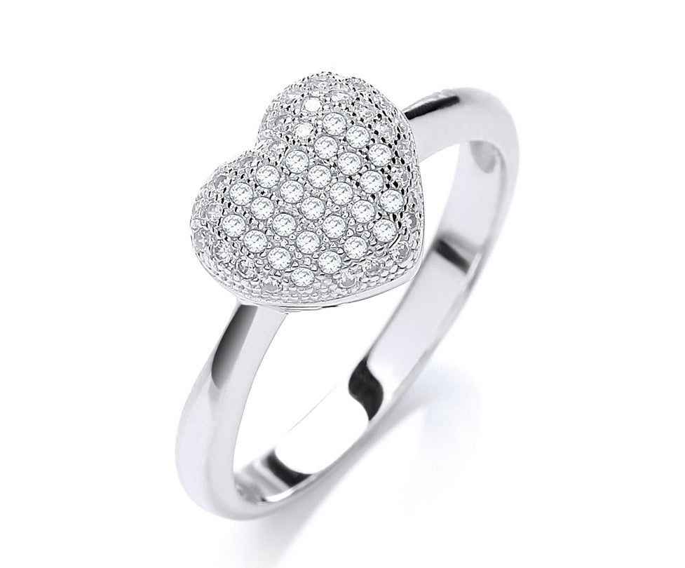 Paved silver heart ring