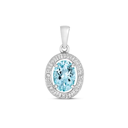 Diamond & Aquamarine white gold oval halo pendant