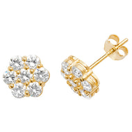 Gold 9ct flower stud earring cz