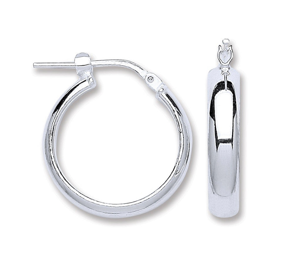 D shape silver hoop earrings