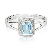 Load image into Gallery viewer, Diamond &amp; emerald cut Aqua ring
