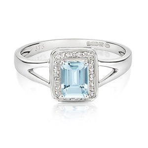 Diamond & emerald cut Aqua ring