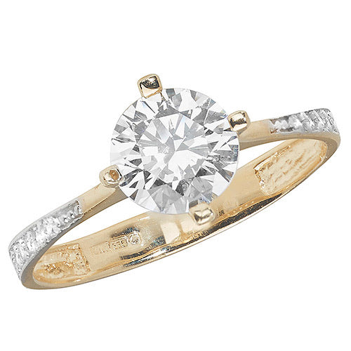 Yellow gold cz ladies solitaire ring