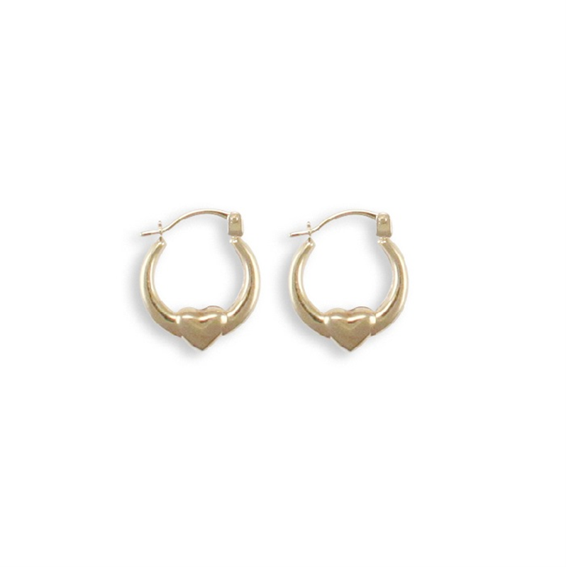 9ct Yellow Gold Round Creole with Heart Earrings - London Fifth Avenue jewellery  