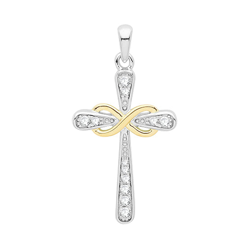 Infinity cross pendant silver cz