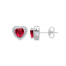 Load image into Gallery viewer, Halo Heart Silver Earrings coloured stone - London Fifth Avenue jewellery  
