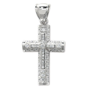 ICEY Large Silver Paved Cross Pendant - London Fifth Avenue jewellery  