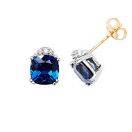 Cushion created sapphire & white sapphire stud earrings