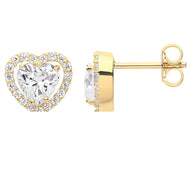 Y/G Heart Halo Style CZ Stud Earrings