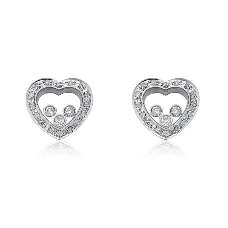 Paved floating diamond heart earrings - London Fifth Avenue jewellery  