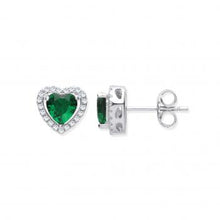 Load image into Gallery viewer, Halo Heart Silver Earrings coloured stone - London Fifth Avenue jewellery  
