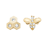 Bees to honey cz stud earrings yellow gold