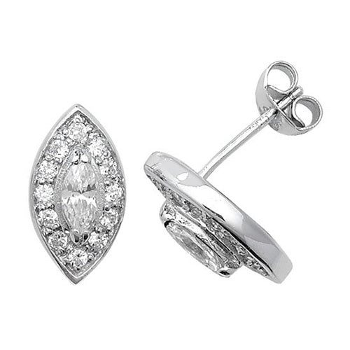 Oval silver paved cubic stud earrings