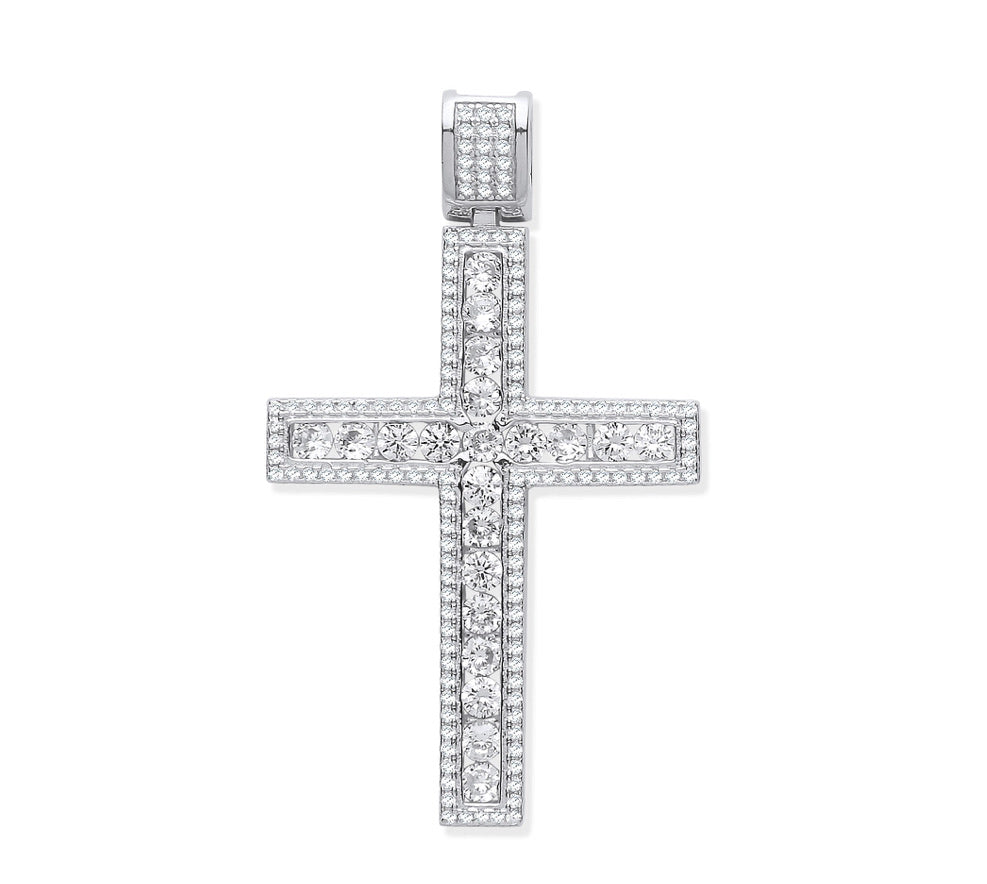Fancy paved silver cross pendant
