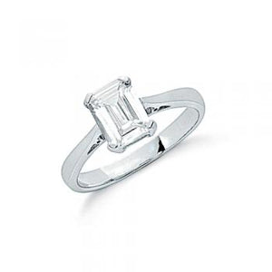 Silver Claw Set Emerald Cut Cz Solitaire Ring - London Fifth Avenue jewellery  