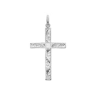 Engraved solid silver cross pendant