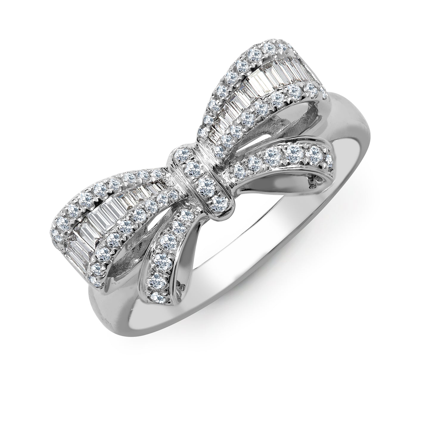 18ct White Gold 0.46ct Diamond R.B.C & Baguette Bow Ring  by